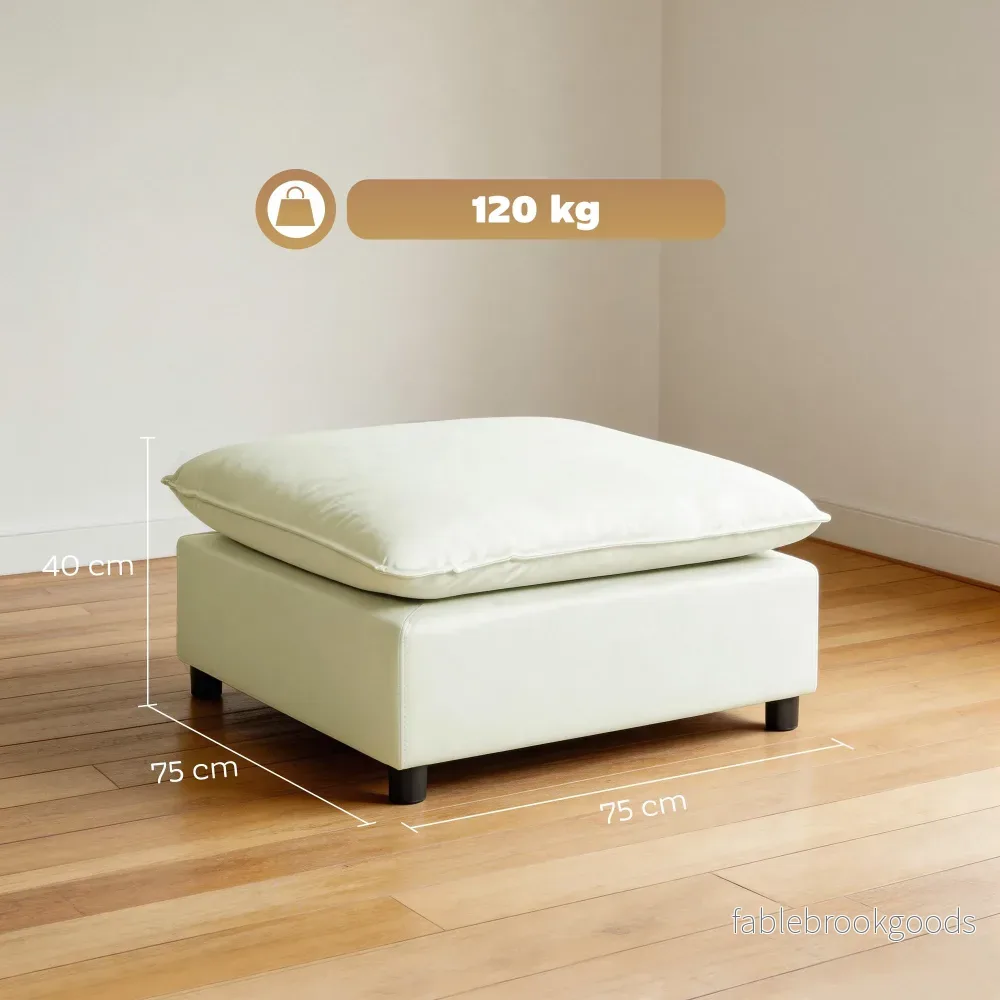 Modern tygfotpall med plastben, 75 cm, krämvit - Bild 3