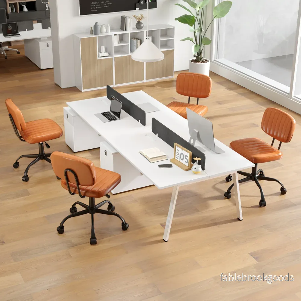 Ergonomisk – kontorsstol med hjul Armfri skrivbordsstol Polstrad snurrstol – Brun - Bild 3