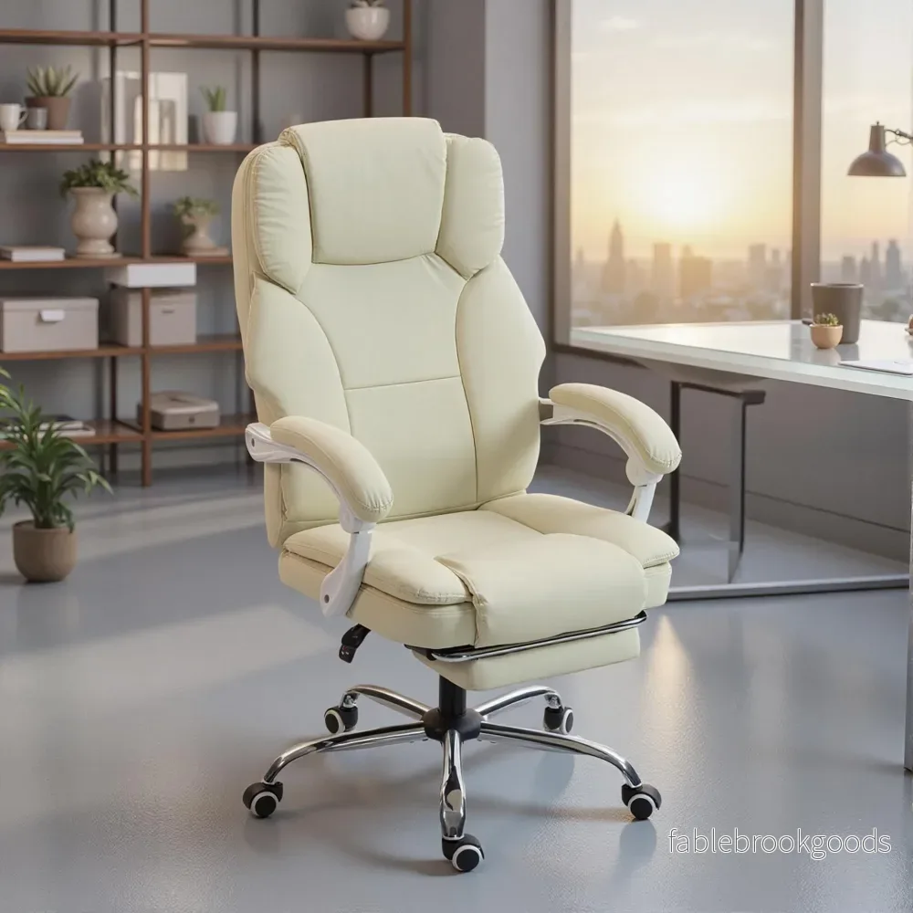 Kontorsstol med fotstöd, justerbar höjd, beige - Bild 2
