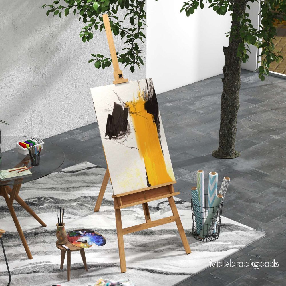 Justerbar trästafli 180-235 cm med hylla och canvashållare - Bild 2