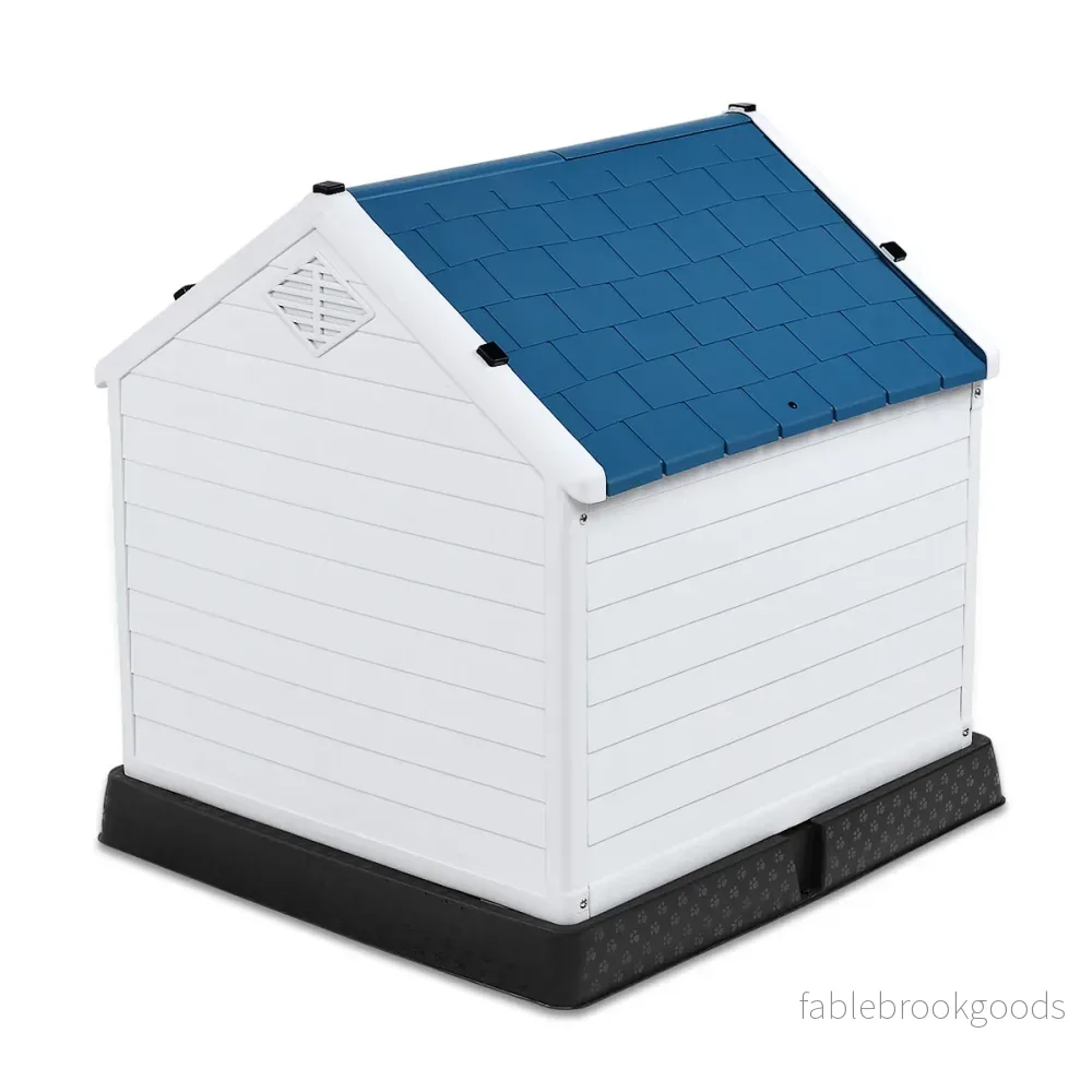 Hundkennel – tillbehör i plast Hundhus för trädgård + – 87,7 x 78,5 x 81,5 cm – Blå och vit - Bild 3