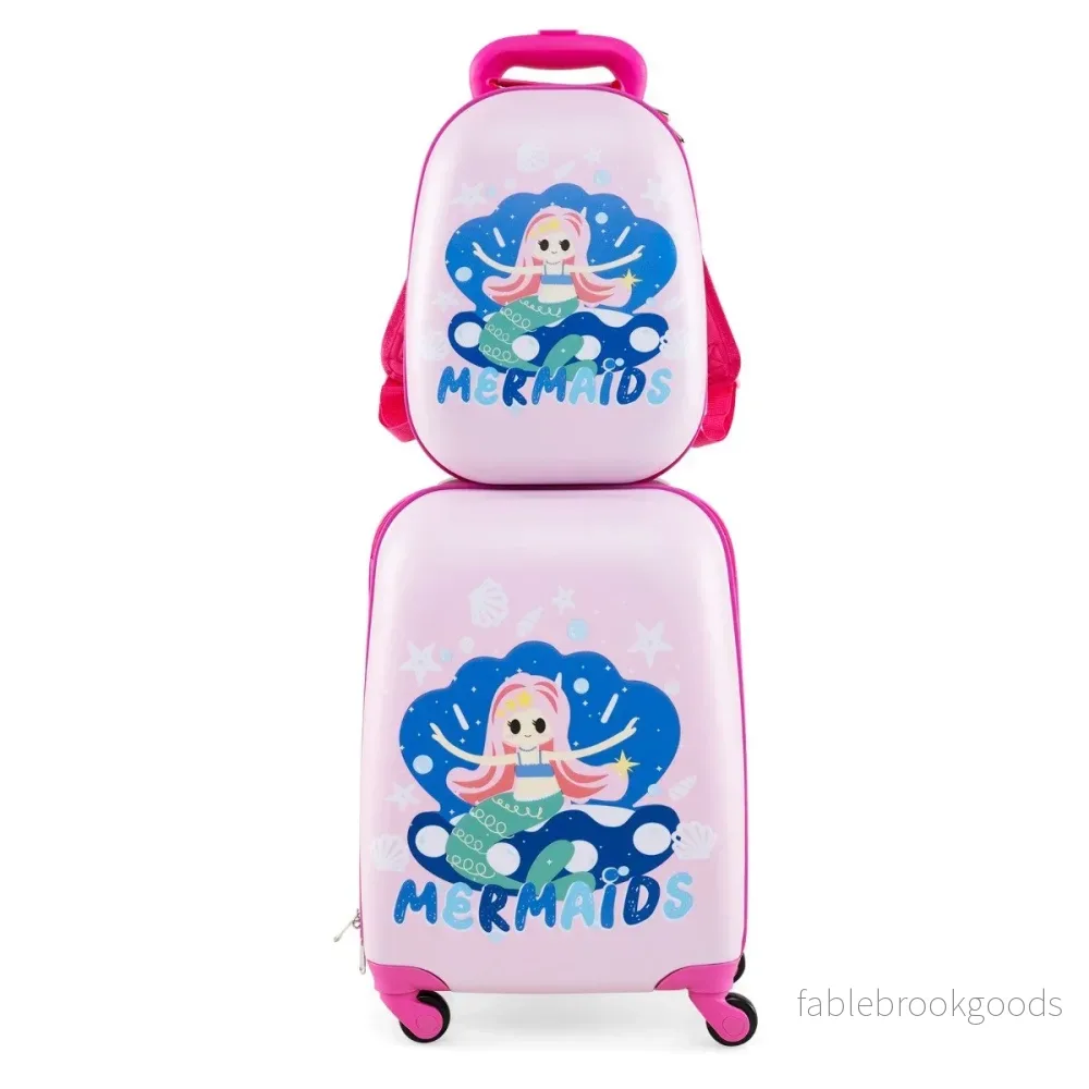 delad – barnväska + ryggsäck i plast, barnvagn, barnbagage 12"+16" sjöjungfru – 2 – Rosa