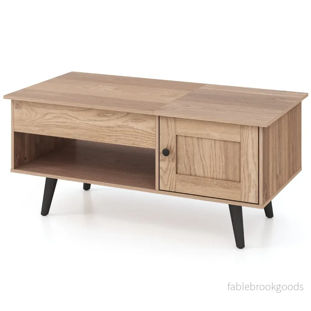 Soffbord – höjdjusterbart vardagsrumsbord sidobord med dolt fack – 100 x 50 x 46/60 cm – Natur