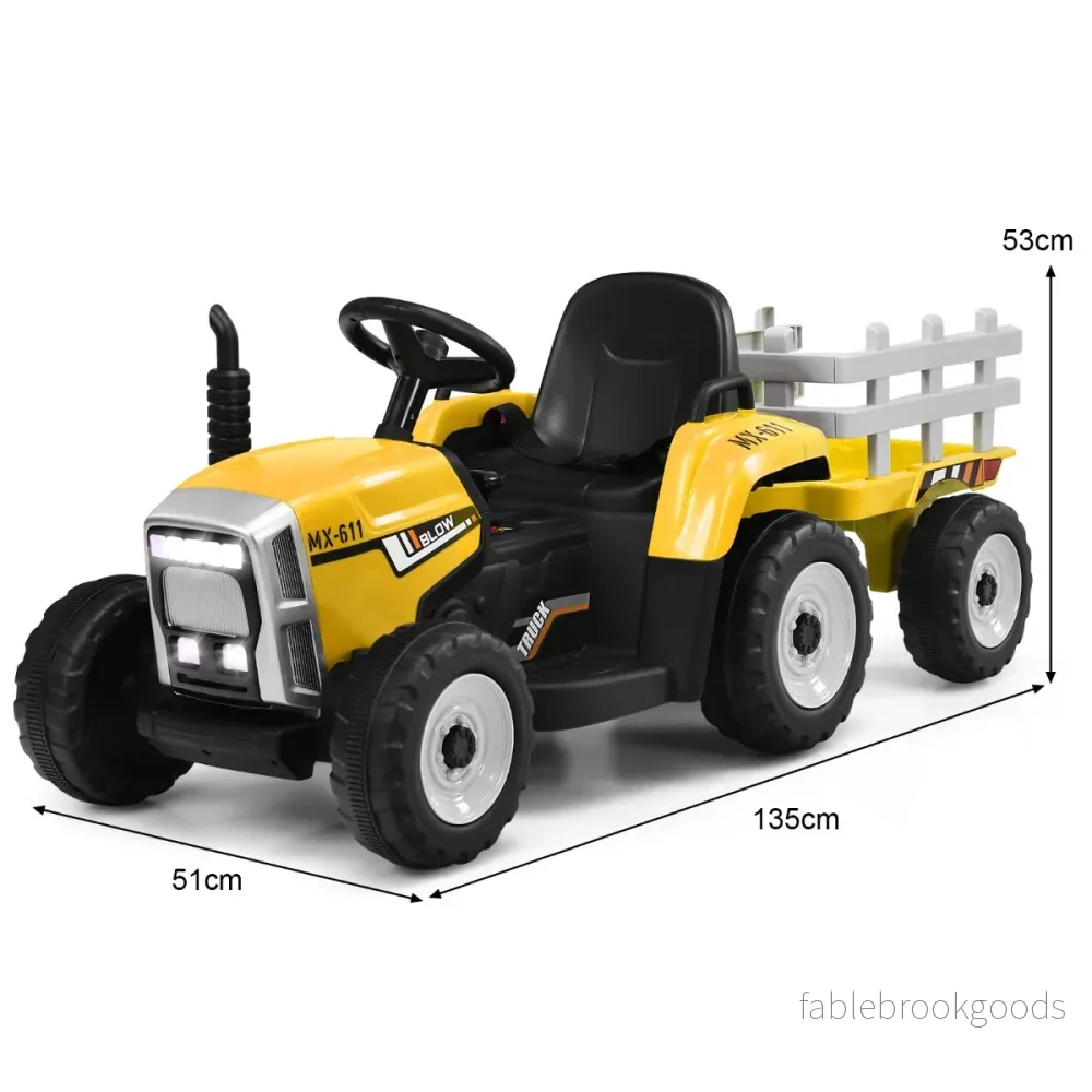 V – barntraktor med släp Batteridriven elektrisk leksaksbil – 12 – Gul - Bild 2