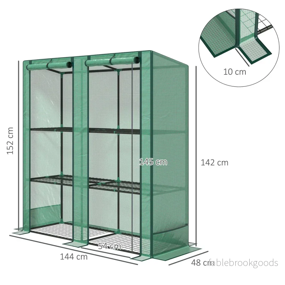 Växthus av stålstomme med hyllor – 144x48x152 cm - Bild 3