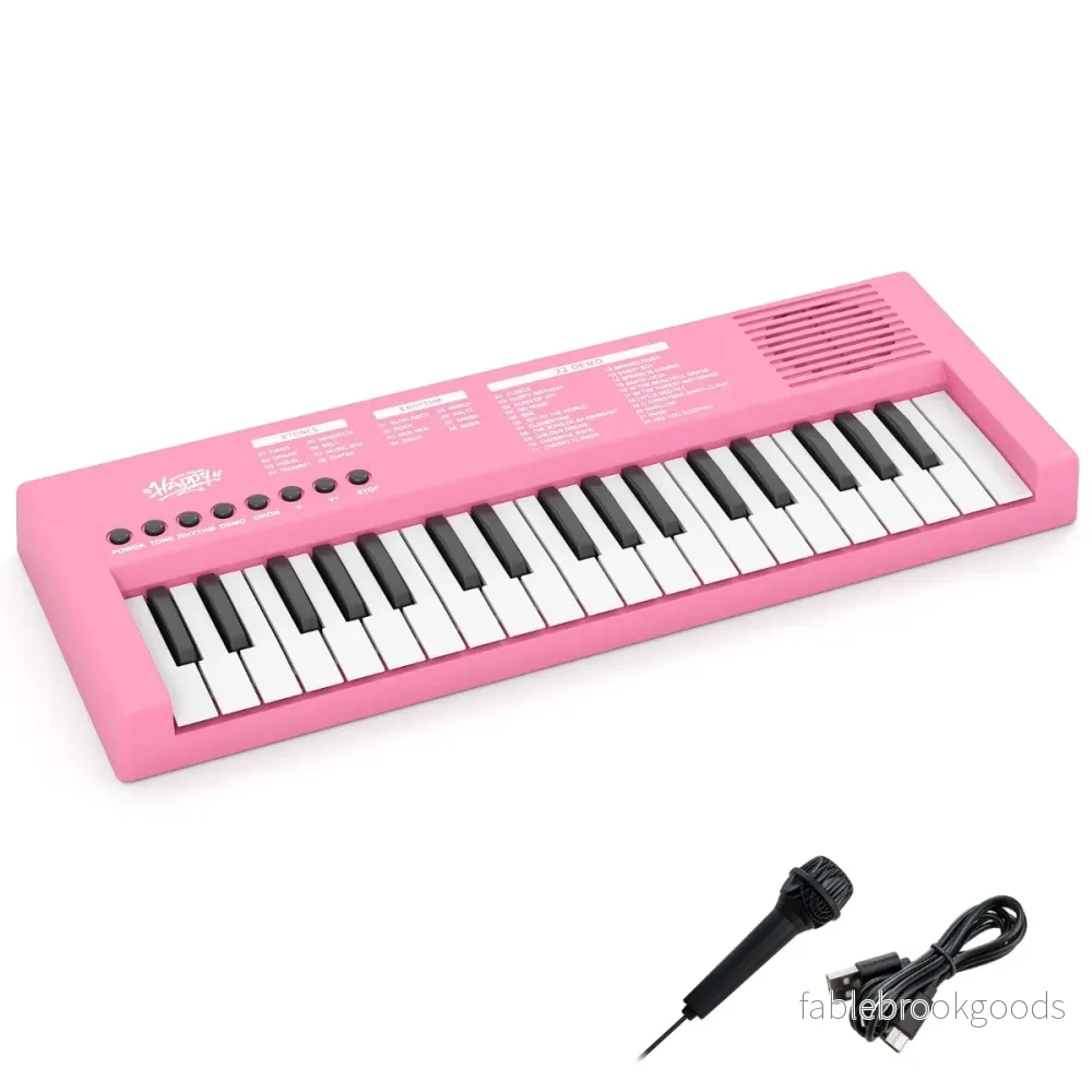 Barn – Piano Keyboard Tangent bärbar med Rytm Klangfärg och Demo – 37 8 8 22 – Rosa