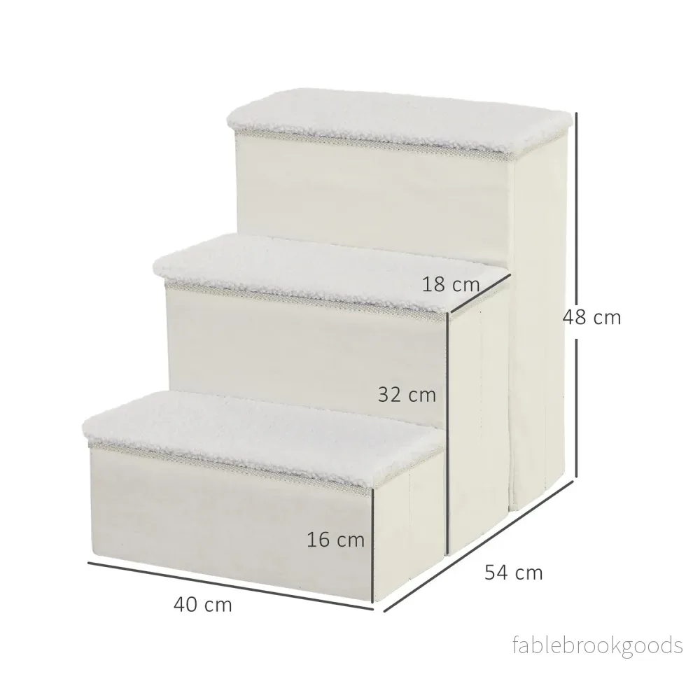 Vikbar husdjurstrappa med förvaring, 3 steg, MDF, vit - Bild 3