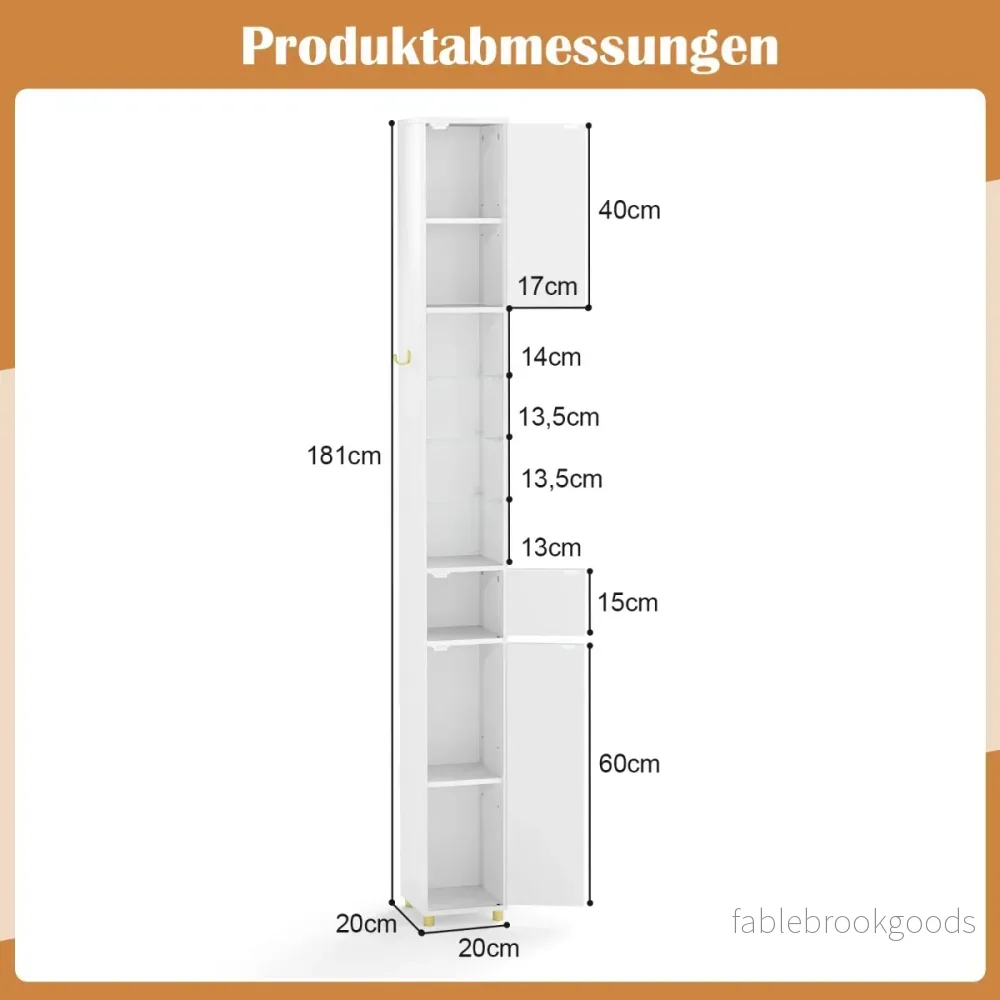 Smal – badrumsskåp med belysning, låda och glashyllor Vitt – 3 – Vit - Bild 2