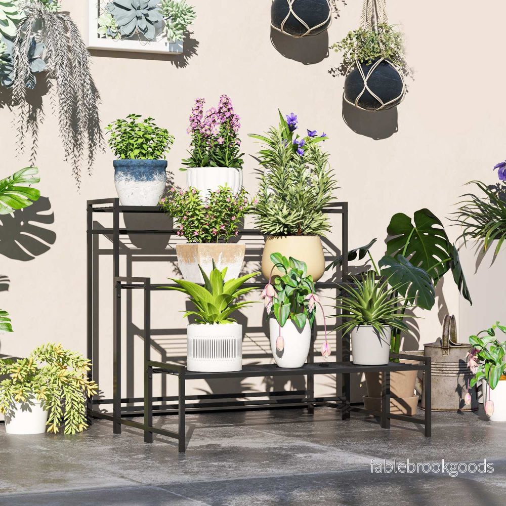 Plantställning i metall – 3-vånings blomsterhylla inomhus/utomhus, 66 cm - Bild 2