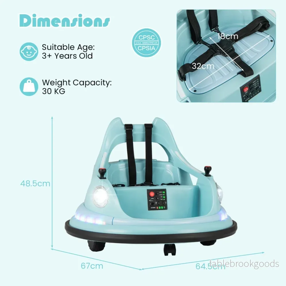 Barn – El Bumpercar 12V Batteri drivet med Fjärrkontroll och Dubbel Joystick 360° Svängning – Blå - Bild 2