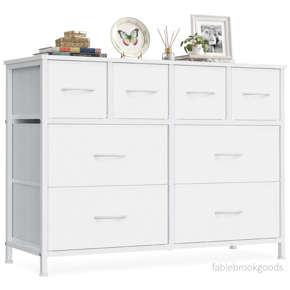 Ladekast – Met Stoffen Schuifladen en Metalen Frame – Wolkwit – 98,7 x 30 x 74,7 cm Ladekast – Met Stoffen Schuifladen en Metalen Frame – Wolkwit – 98,7 x 30 x 74,7 cm