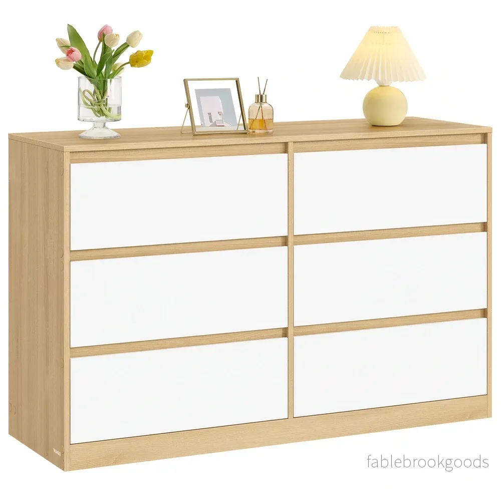 Commode – 6 Lades – Modern – 119 cm Breed – Amandelgeel-Wit Commode – 6 Lades – Modern – 119 cm Breed – Amandelgeel-Wit