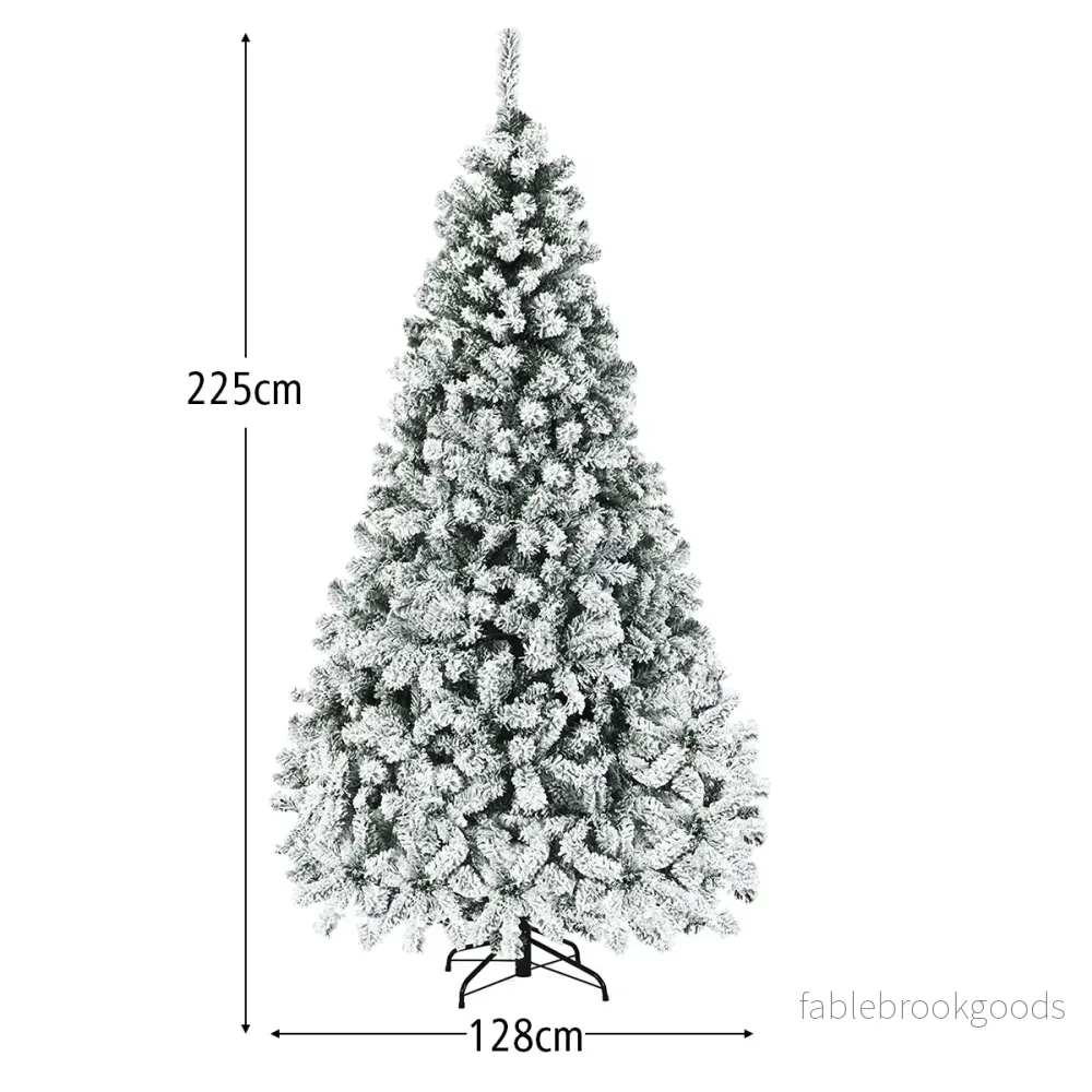 Konstgjord – julgran med snö och varmvita LED lampor PVC nålar – 225 cm – Grön och vit - Bild 2