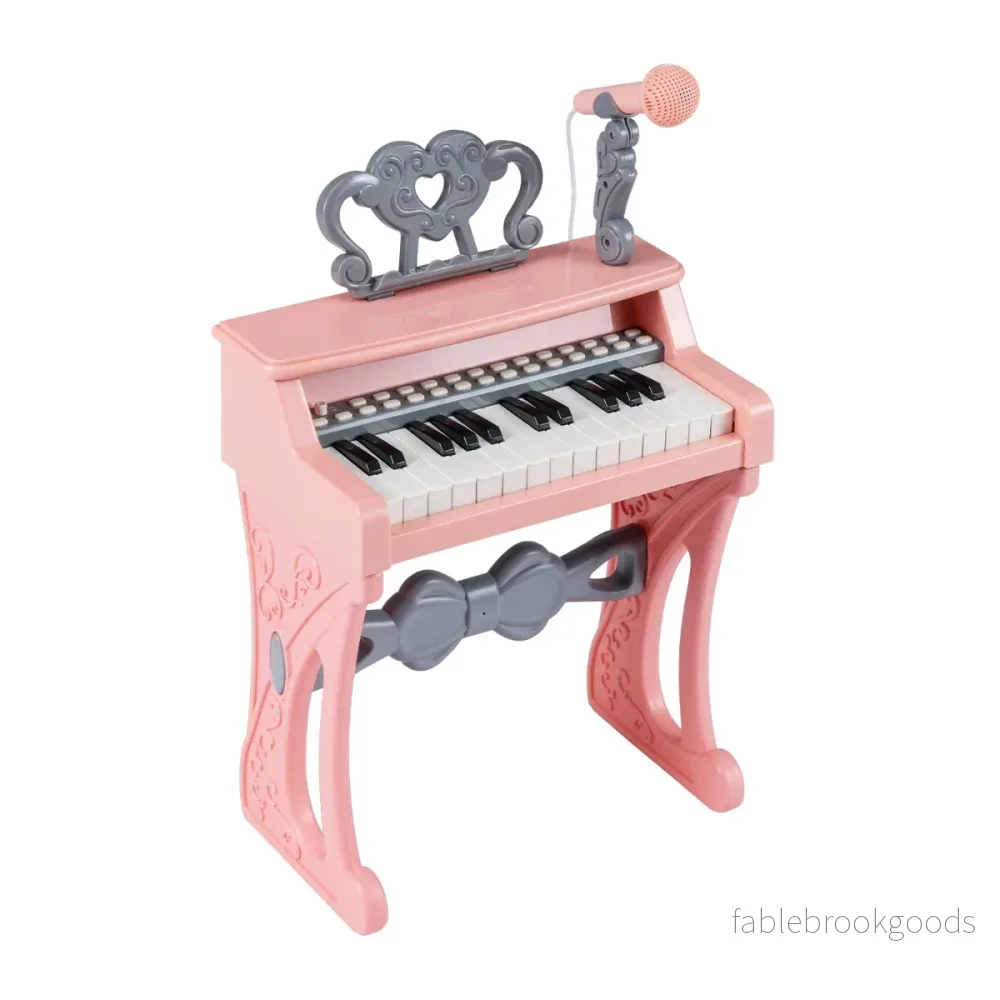 Mini – tangentbord med pall och notställ mikrofon elektriskt piano – 25 – Rosa