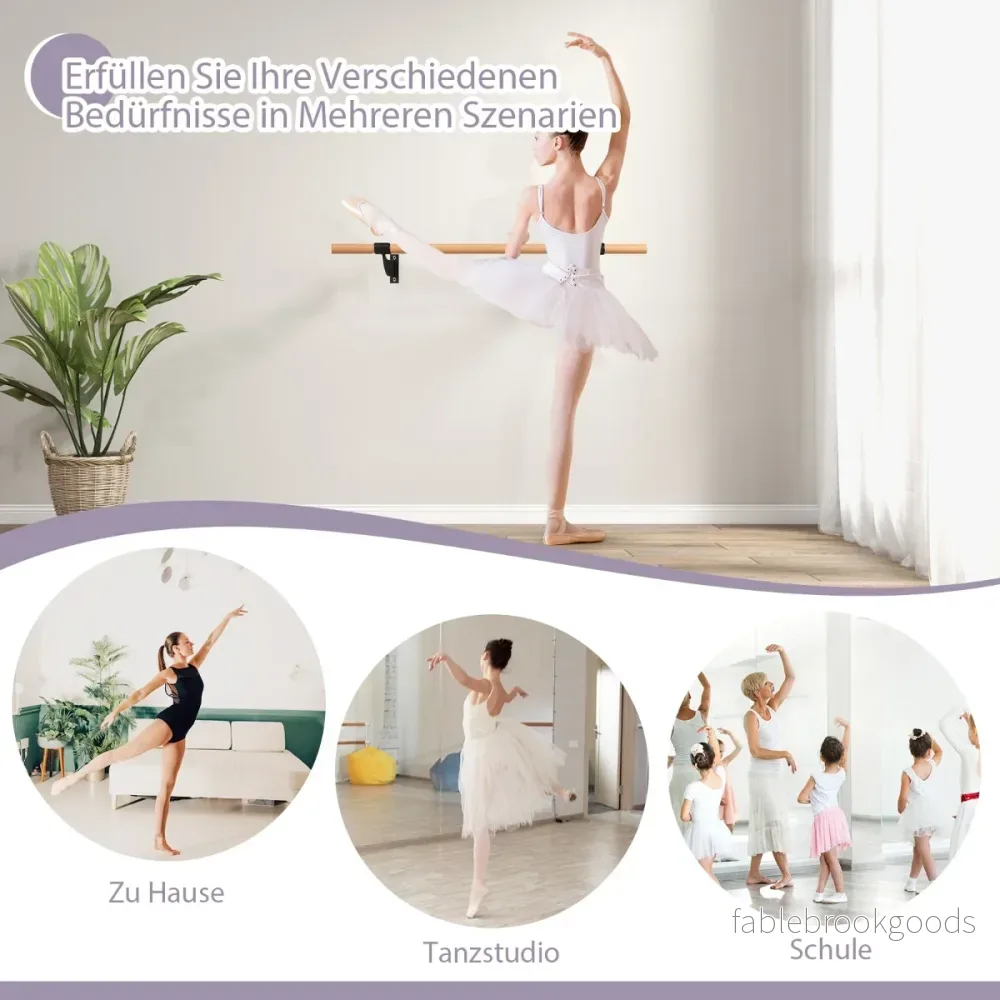 Lång – dansstång Väggmonterad balettstång Balettutrustning Fast höjd Fitnessstång – 120 cm – Svart - Bild 3