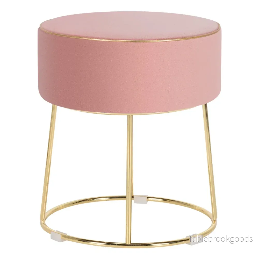 Rund – sammetspall fotpall med metallben, stoppad dressingpall, lastkapacitet upp till – 150 kg – Rosa