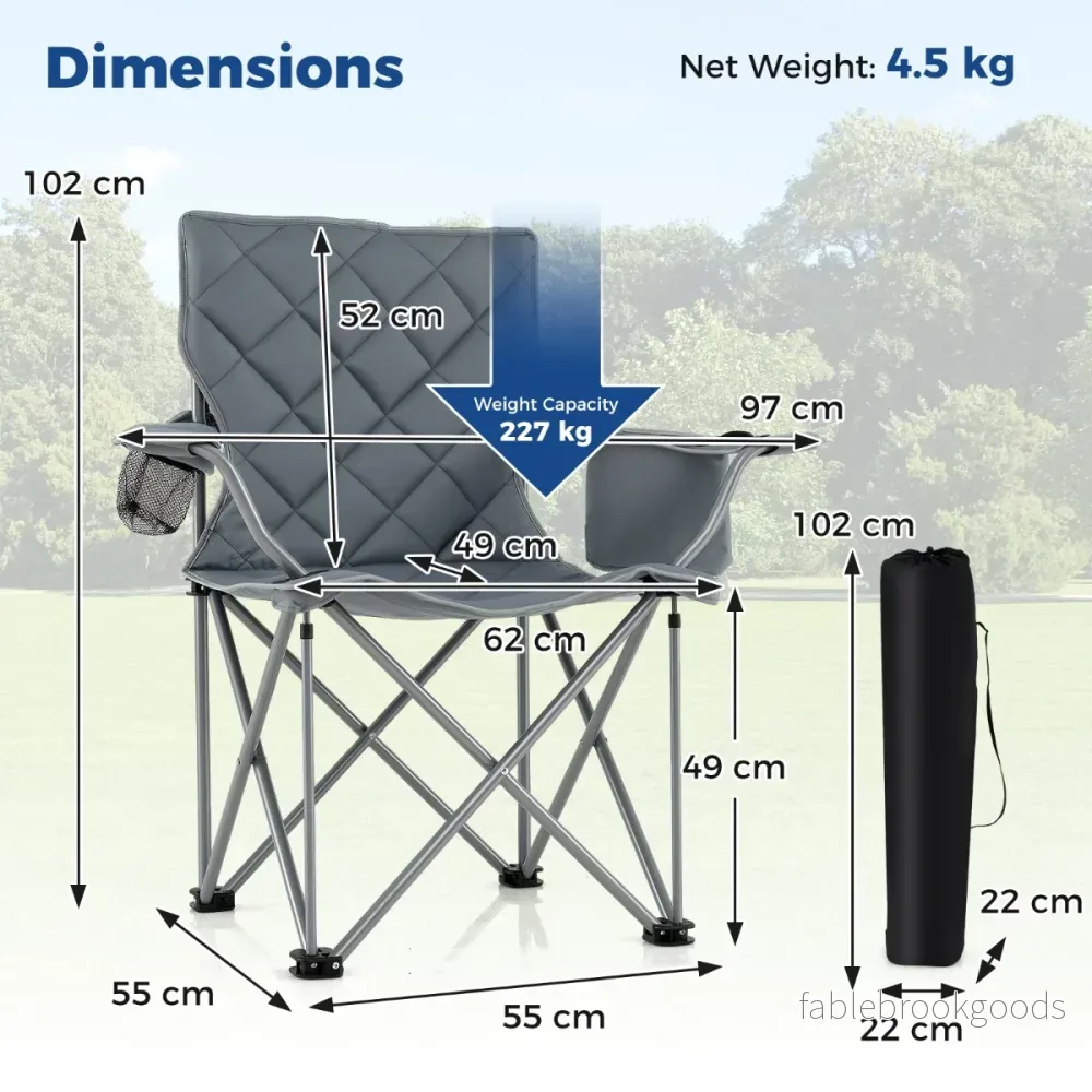 pack – hopfällbara campingstolar med kylväska och dryckeshållare, bärbara upp till kg, vadderade fiskestolar – 2 227 – Grå - Bild 2