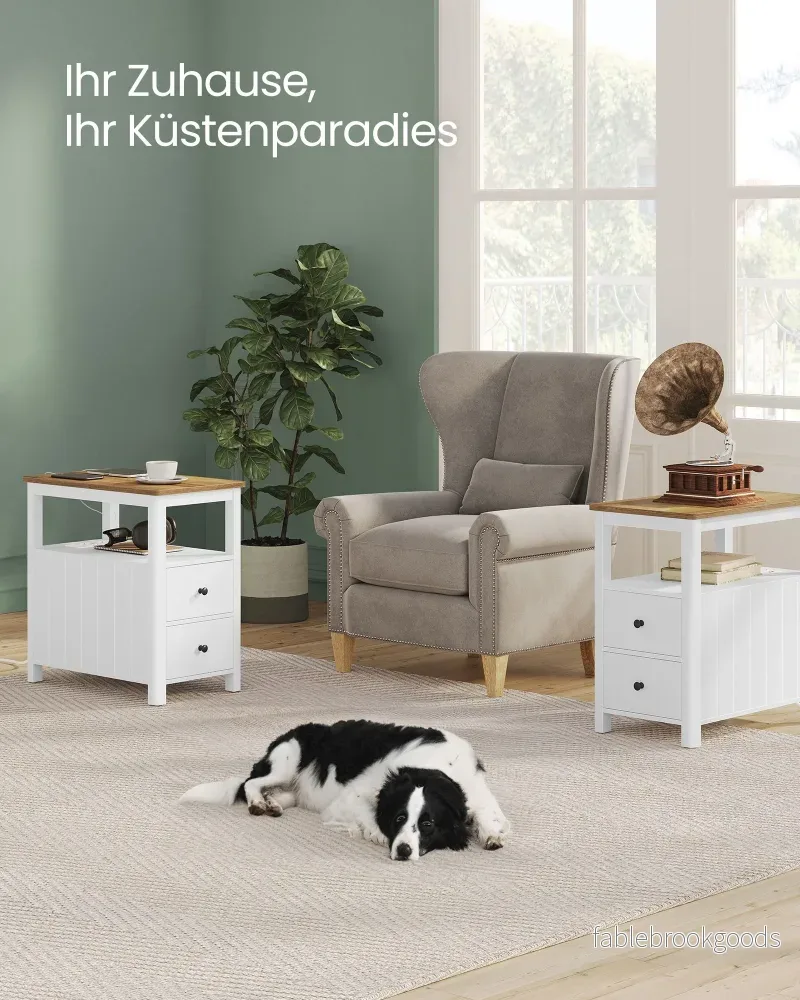 Smalt sidobord med grenuttag i valnötsbrunt och vitt - Bild 3