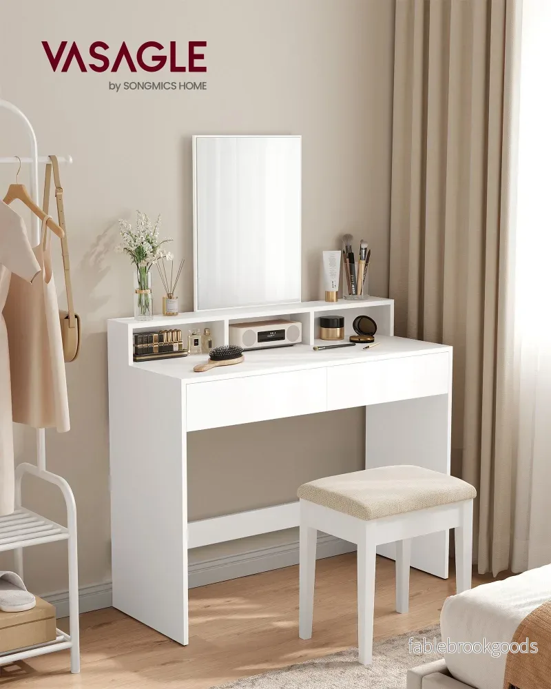 Sminkbord – med stor spegel – modernt – vitt - Bild 2