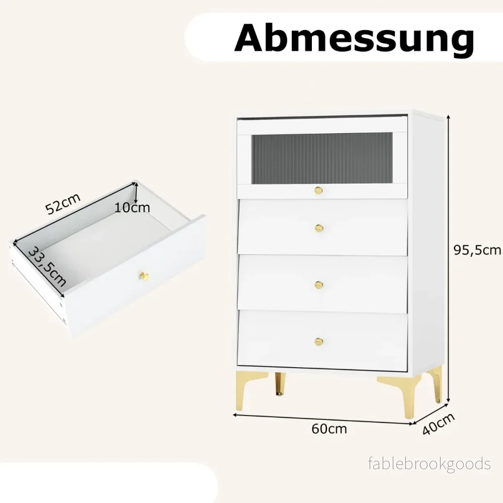 Kommodeskåp – med lådor, sidobord fällbar glasdörr, förvaringsskåp i vitt – 3 – Vit - Bild 2