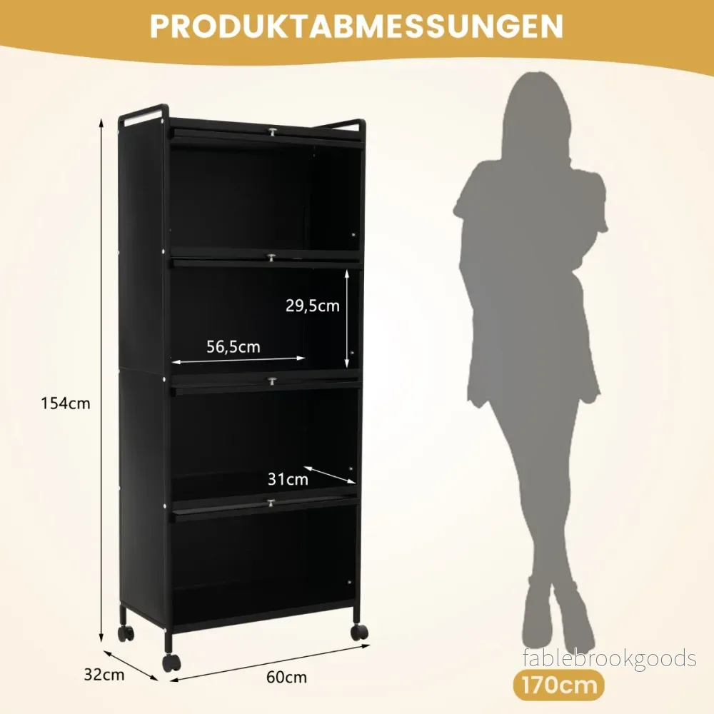 Kökshylla – med hjul Mobilt mikrovågsställ gångjärnsförsedda PC dörrar – 60 x 32 x 154 cm – Svart - Bild 2