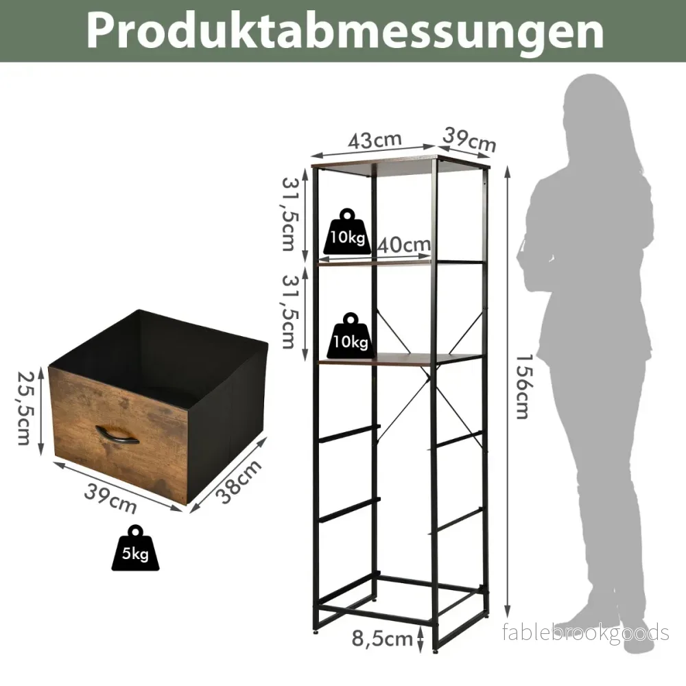 Ståhylla – Bokhylla Förvaringsskåp med lådor – 43 x 39 x 156 cm – Brun - Bild 2