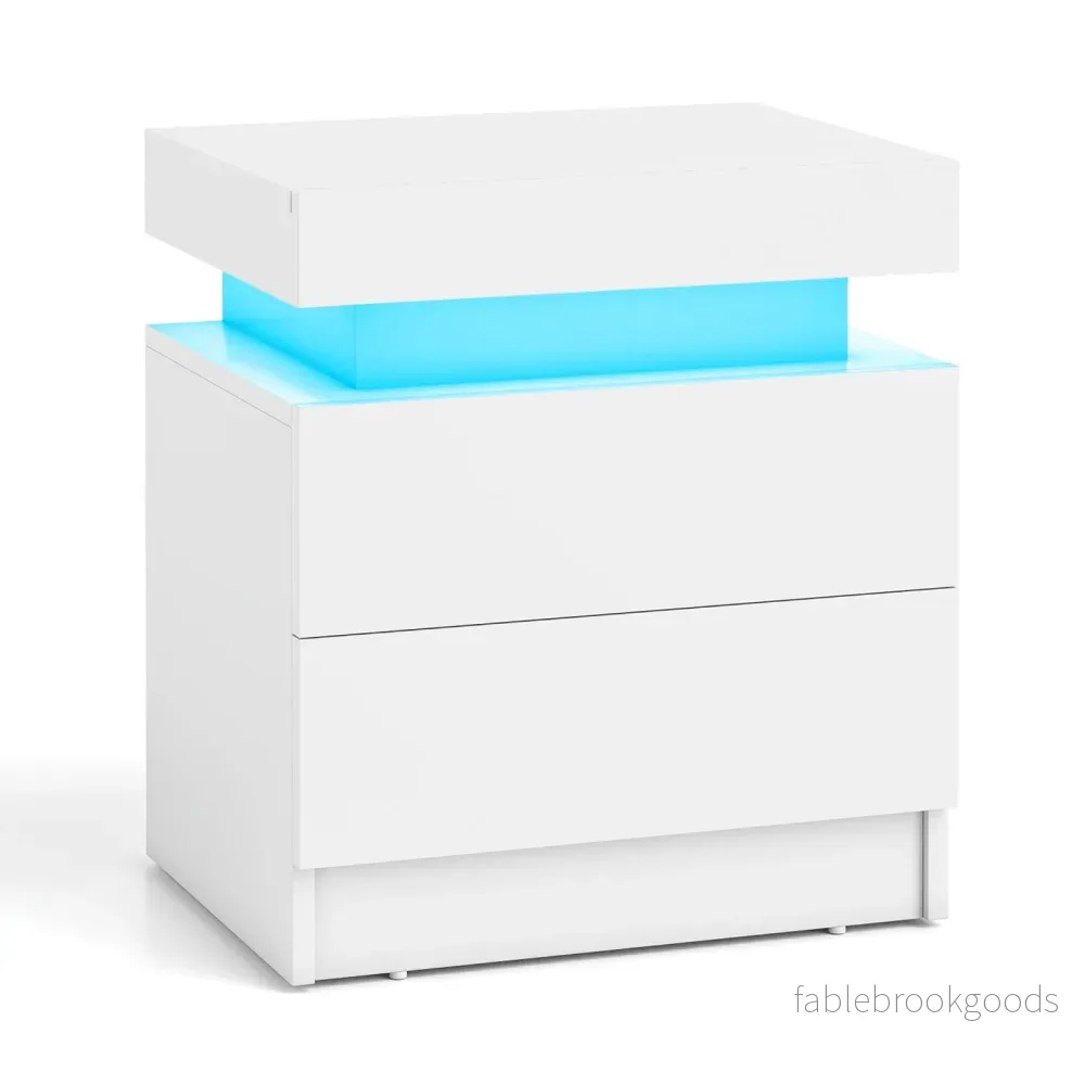 Nattduksbord – med LED lampor nattkommod lådor modern sidobord – 2 – Vit