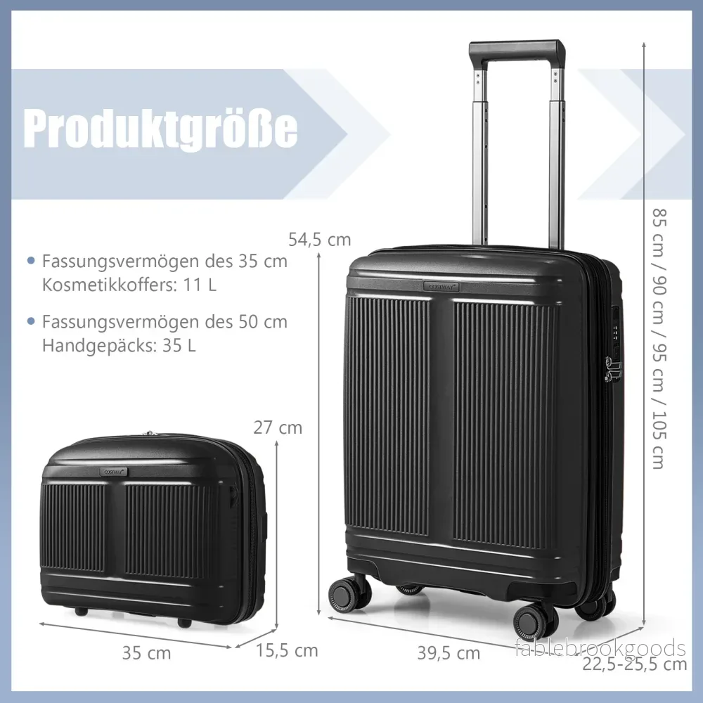 delat – bagageset inklusive 20" handbagagekoffert och 14" kosmetikkoffert PP hårdskal – 2 – Svart - Bild 2