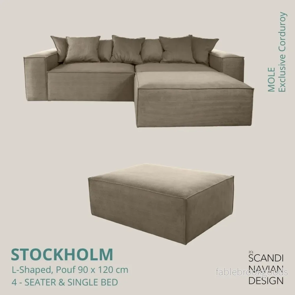 Stockholm L- Shaped sofa/single bed Exclusive Corduroy Mole removable & washable cover Stockholm L- Shaped sofa/single bed Exclusive Corduroy Mole removable & washable cover