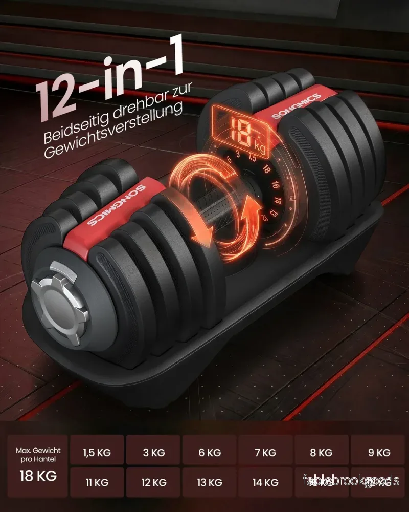 Verstelbare dumbbells - 1,5 kg tot 18 kg - Zwart en Rood - Inclusief standaard - 40 x 20,5 x 20,5 cm - Antislip handgreep - Bild 3