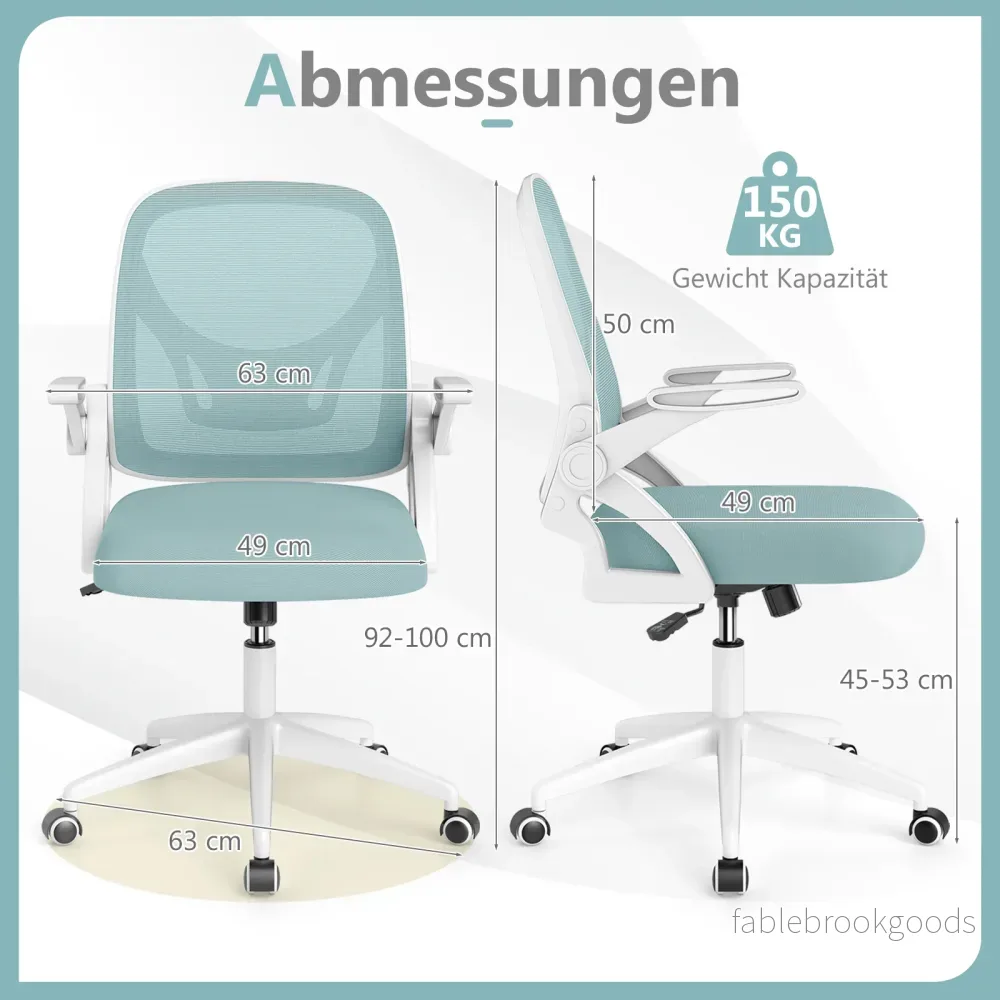 Ergonomisk – kontorsstol med fällbara armstöd och gungfunktion, skrivbordsstol – Blå - Bild 2