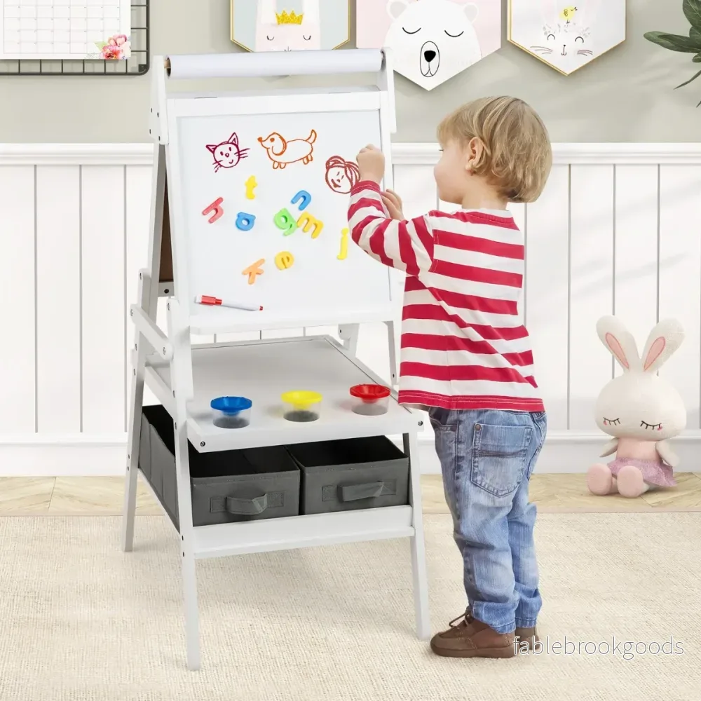 i – Barn Tafel med Pappersrulle och magnetisk Kritta Whiteboard Dubbelsidig – 3 1 – Vit - Bild 3