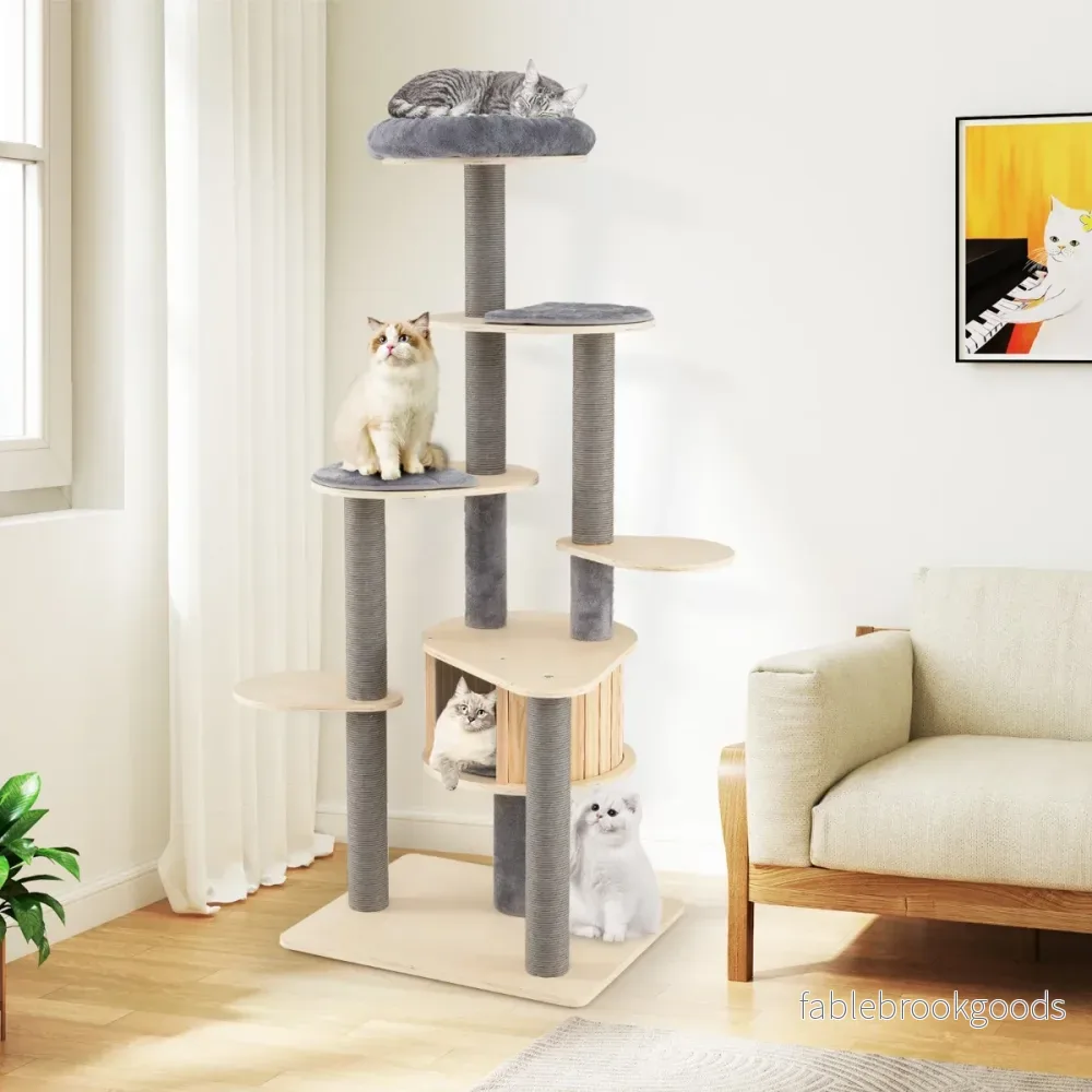 Hög – Klösträd Flersteg Kattträd med bekväm kuddad övre Sittplattform – 172 cm – Grå - Bild 3
