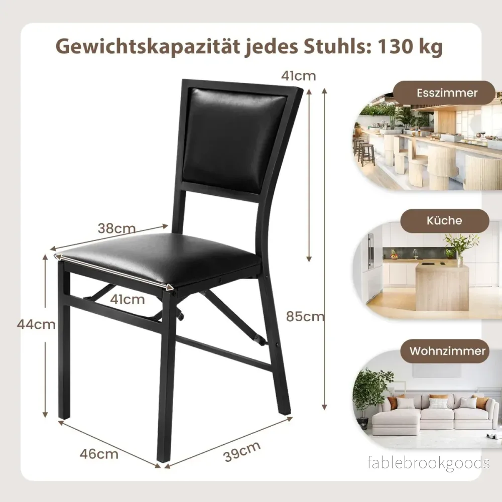 pack – matstolar med metallram Hopfällbara vadderade Köksstolar – 4 – Svart - Bild 2