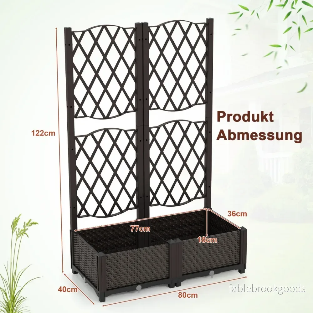 Blomlåda – med spaljé, planteringslåda för klätterväxter, högbädd – 80 x 40 x 122 cm – Brun - Bild 2