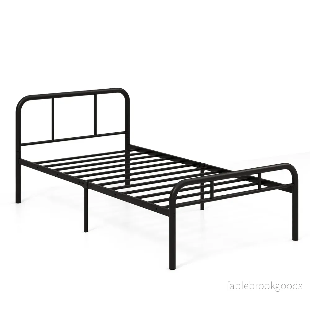 Enkeltsäng – med huvud och fotdel metallsäng sängram metallplattformssäng för madrass – 90 x 200 cm – Svart
