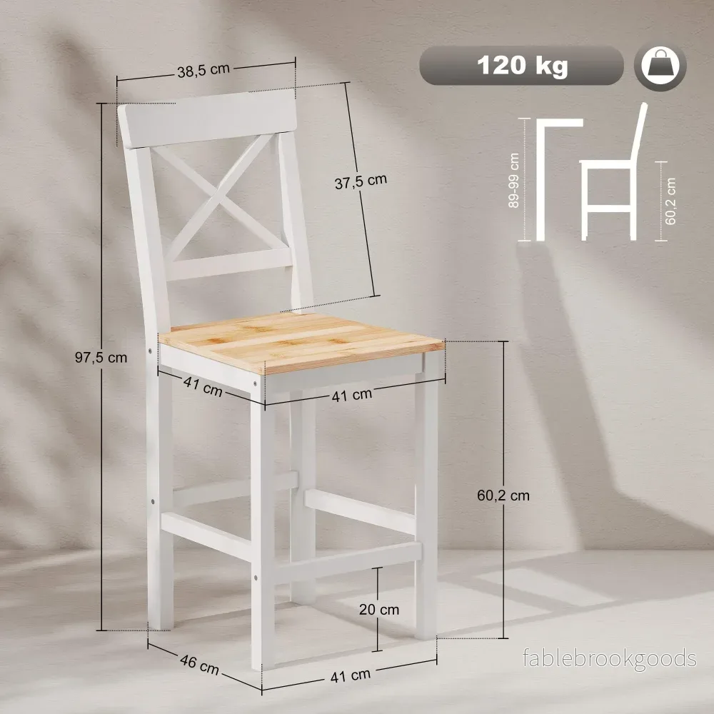 Barstolar Set Om 2, Furu, Ryggstöd, Fotstöd - Bild 3