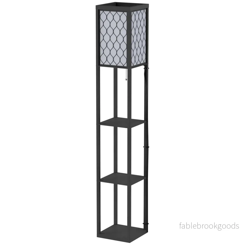 Golvlampa med hyllor – svart trä, 160cm, E27 40W