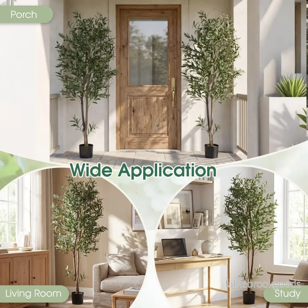 pack – konstgjorda grönväxter med realistiska frukter och mossor, olivträd. – 2 1,8 m – Grön - Bild 3