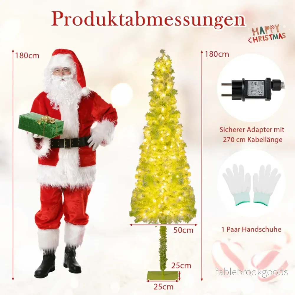 Konstgjord – julgran med belysning och snö böjbar topp – 180 cm – Grön - Bild 2