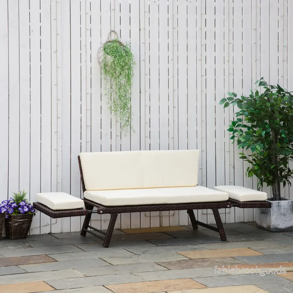 2-sits polyrattan trädgårdssoffa med fällbara armstöd - Bild 2