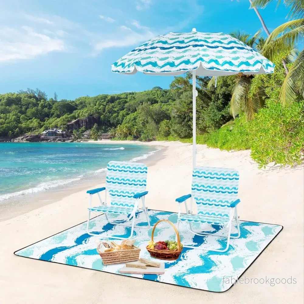 pack – strandstolar med parasoll och strandfilt bärväska hopfällbara – 2 2 – Blå - Bild 3