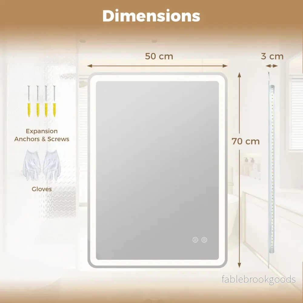 Badrumsspegel – med LED belysning och imma säker väggspegel i härdat glas cm. – 70 x 50 x 3 – Silver - Bild 2