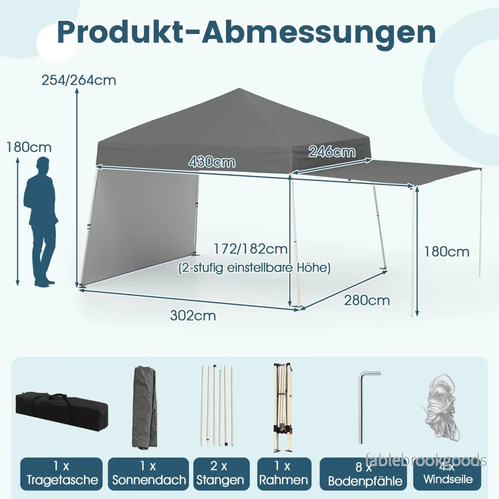 Pop – up Paviljong med omvandlingsbara sidoväggar till markis Campingtält Partytält – 2 430 x 280 cm – Grå - Bild 2