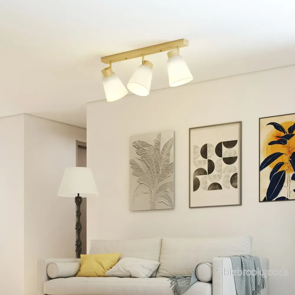 LED-taklampa, 40W, justerbara lamphuvuden, E27-sockel, träfinish - Bild 2