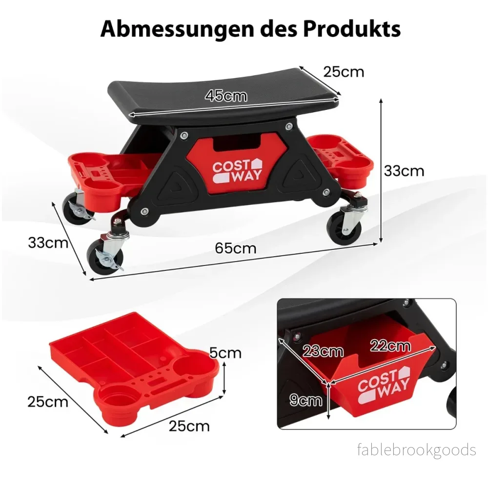 Rullpall – för mekaniker Tunglastverkstadspall på hjul med utdragbar låda och fack kapacitet – 2 135 kg – Svart - Bild 2