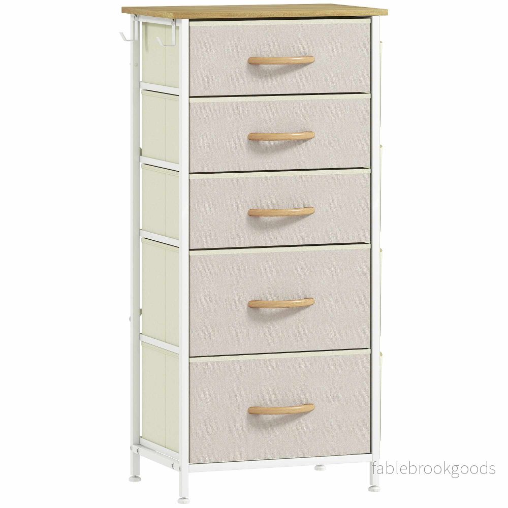 Sovrumsbyrå med 5 tyglådor, stålram, beige