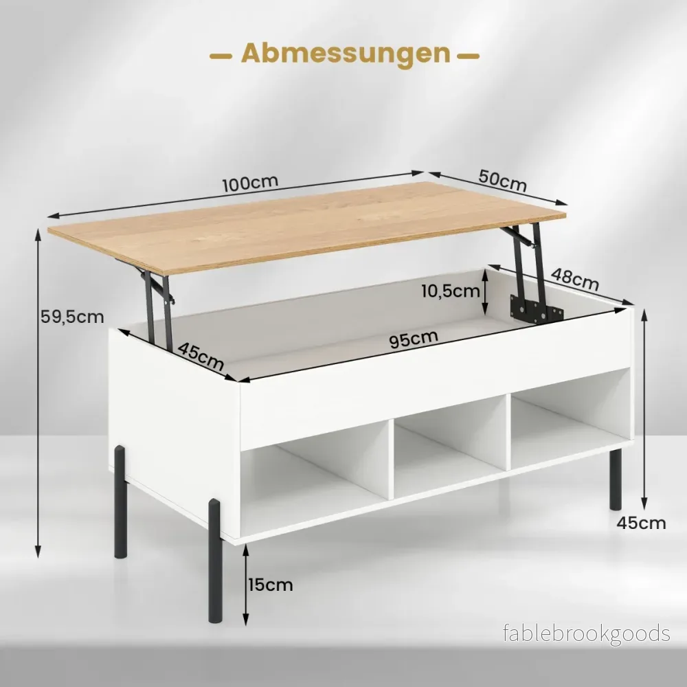 Höjbar – soffbord Sidobord med lyftbar bordsskiva och öppna fack – 3 – Vit - Bild 2