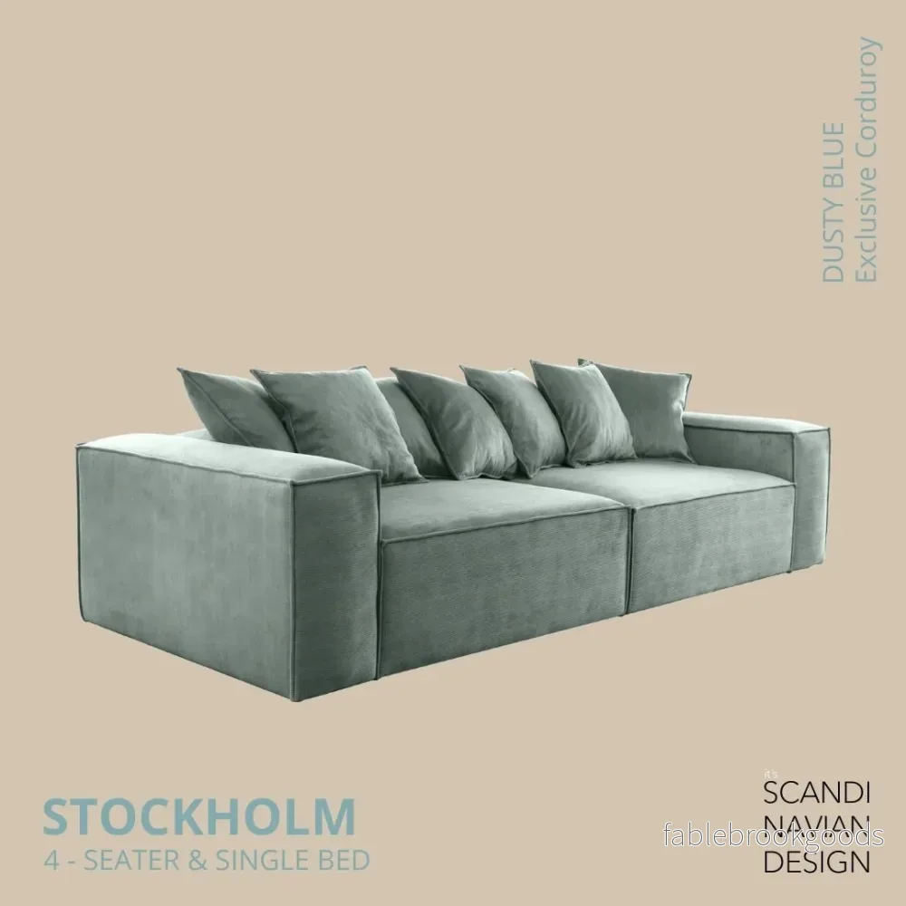 Stockholm 4-seater sofa/single bed Exclusive Corduroy,Dusty Blue removable & washable cover - Bild 2