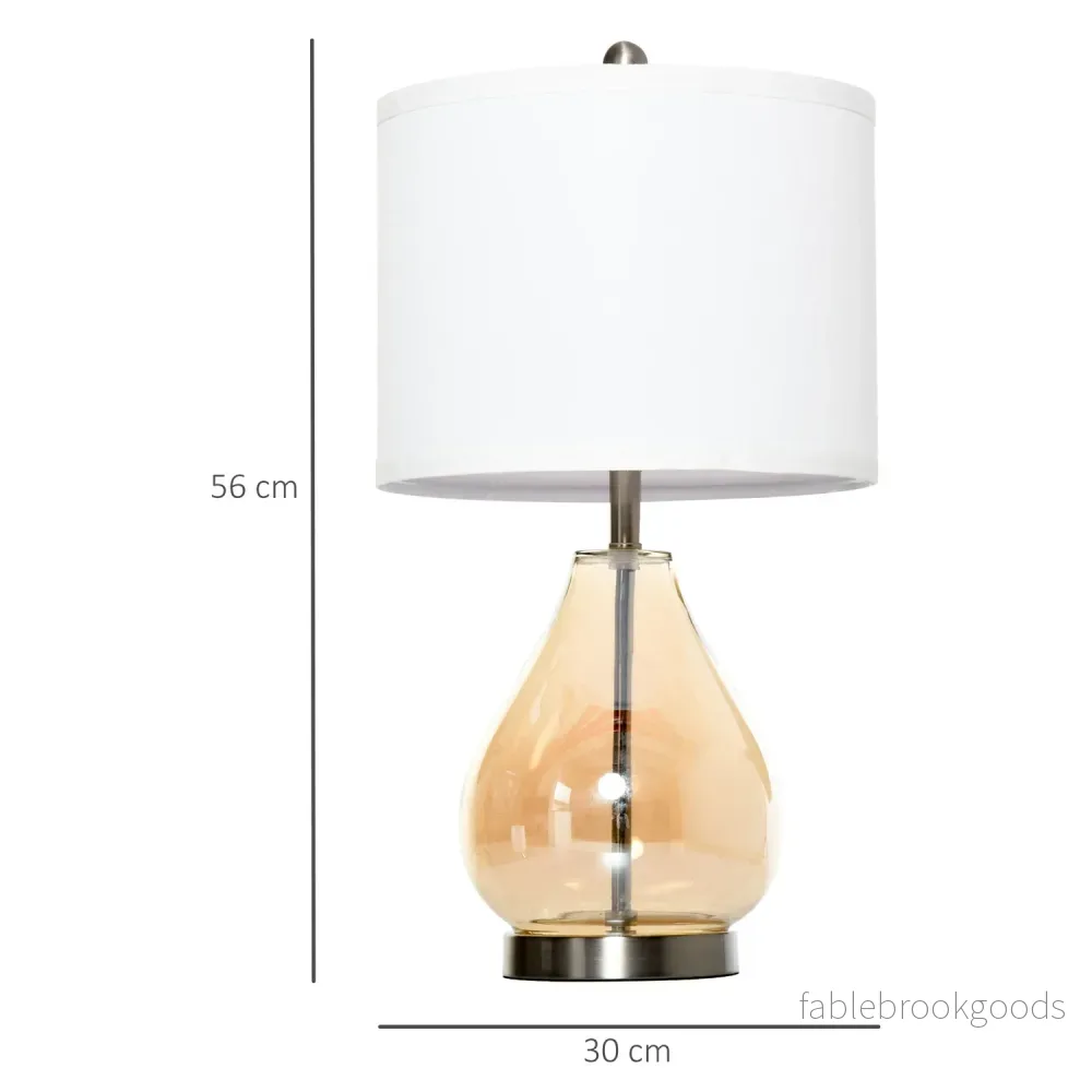 Set med 2 sängbordslampor - glas, linne, E27-sockel - Bild 3